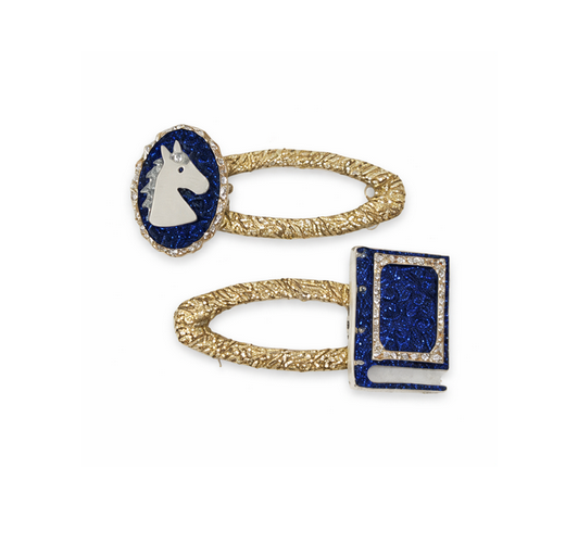 Enchanted Horse & Book Hair Clip Set (Navy)