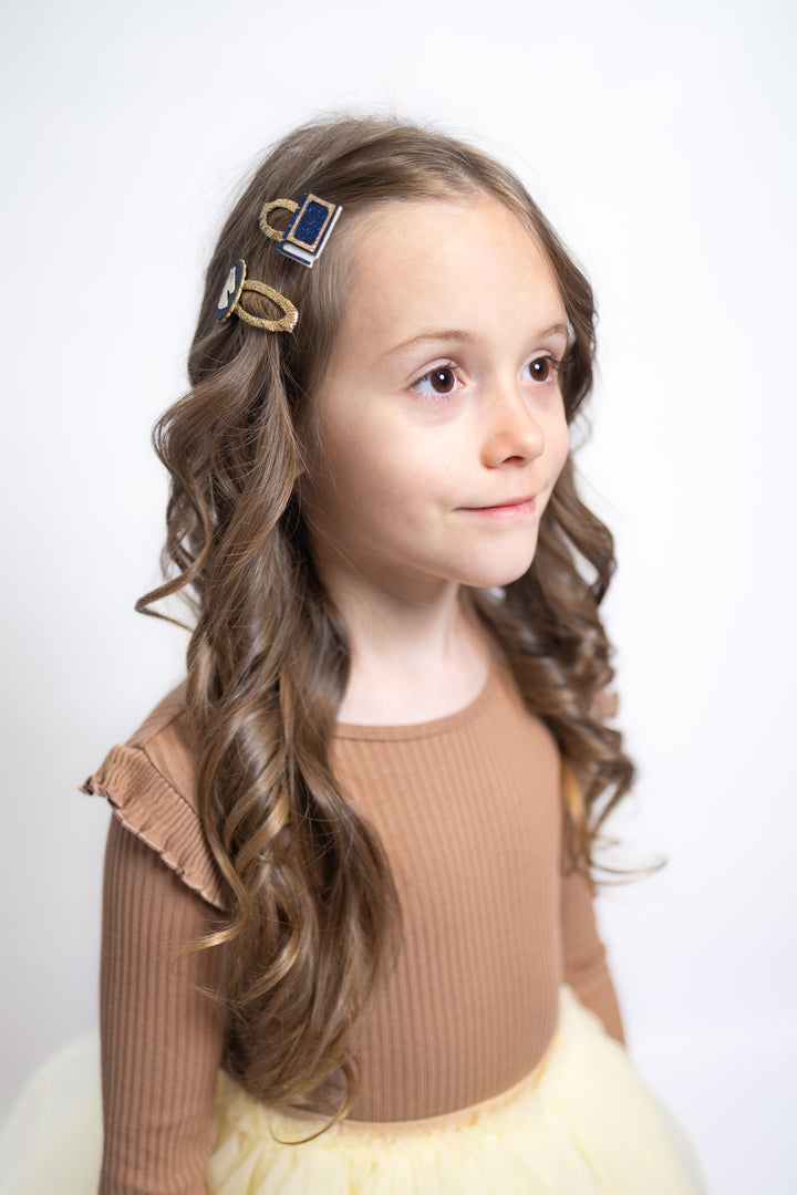 Enchanted Horse & Book Hair Clip Set (Navy)